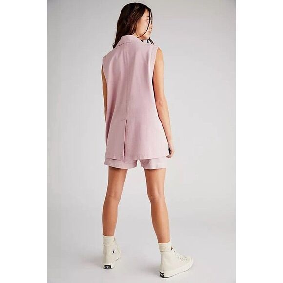 NWT FREE PEOPLE Sz M ON THE PATH SHORT SUIT SET IN ROSE - Picture 3 of 4